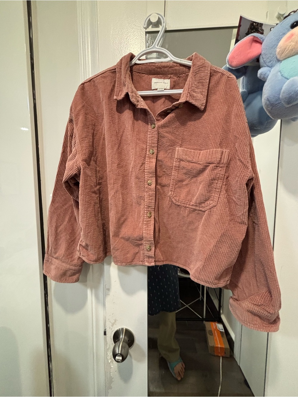 American Eagle Outfitters Corduroy Crop Button-Down in Rose